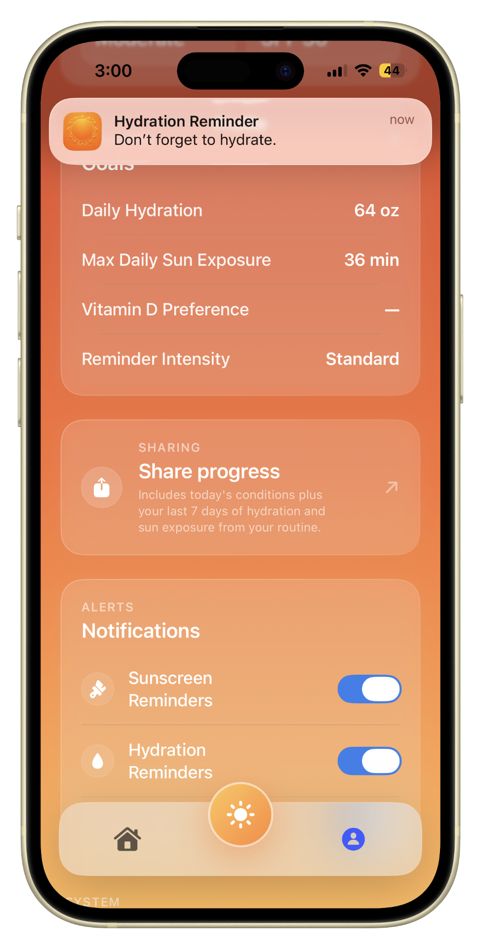 Solisana hydration reminder notification